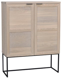 Komoda naturalna drewniana dębowa bielona z czarnymi metalowymi nogami 95 x 41 cm – obraz-1