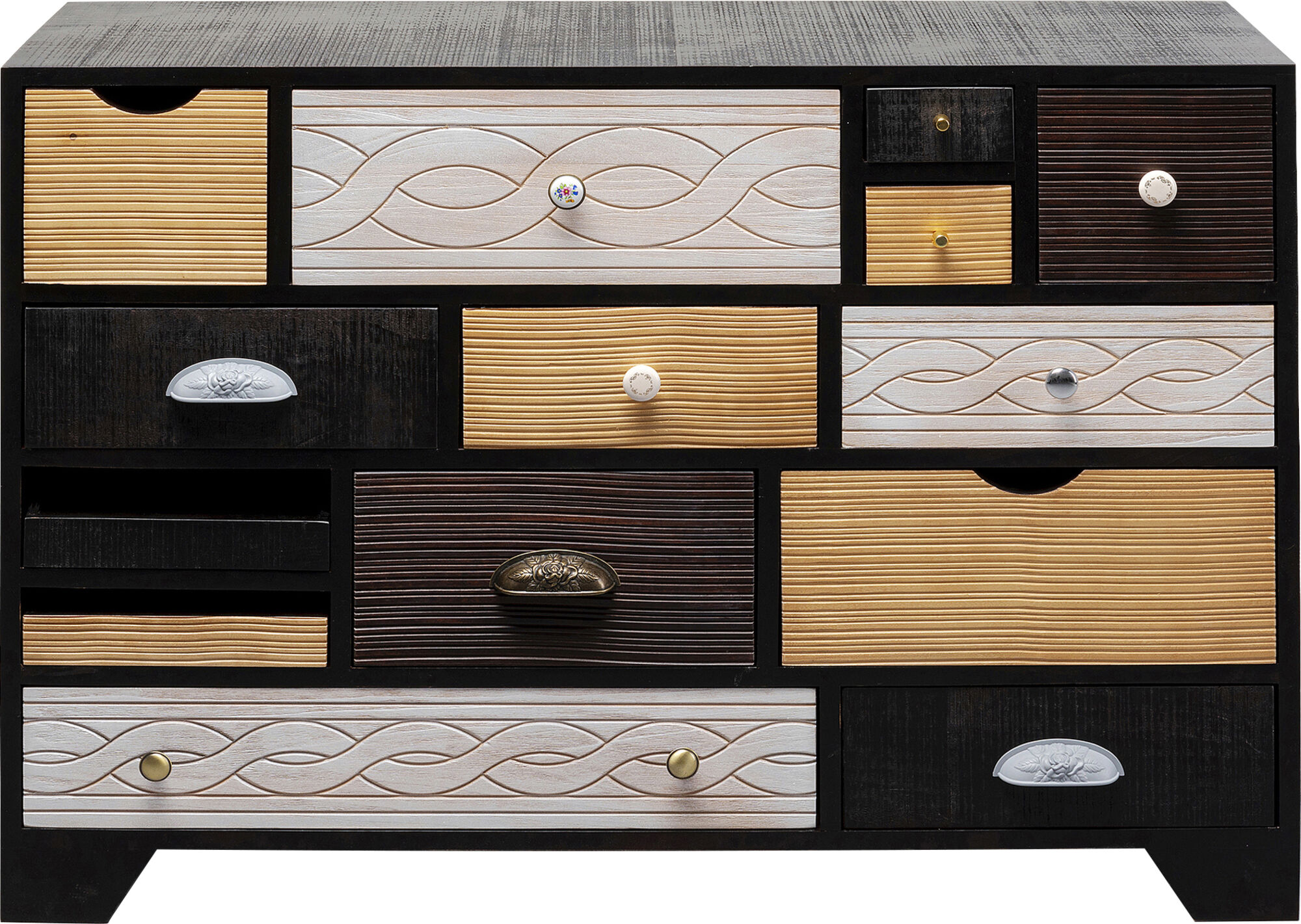 Komoda drewniana z topoli brązowa naturalna z szufladami 114x35 cm – obraz-1