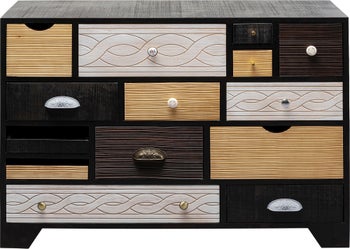 Komoda drewniana z topoli brązowa naturalna z szufladami 114x35 cm – obraz-1