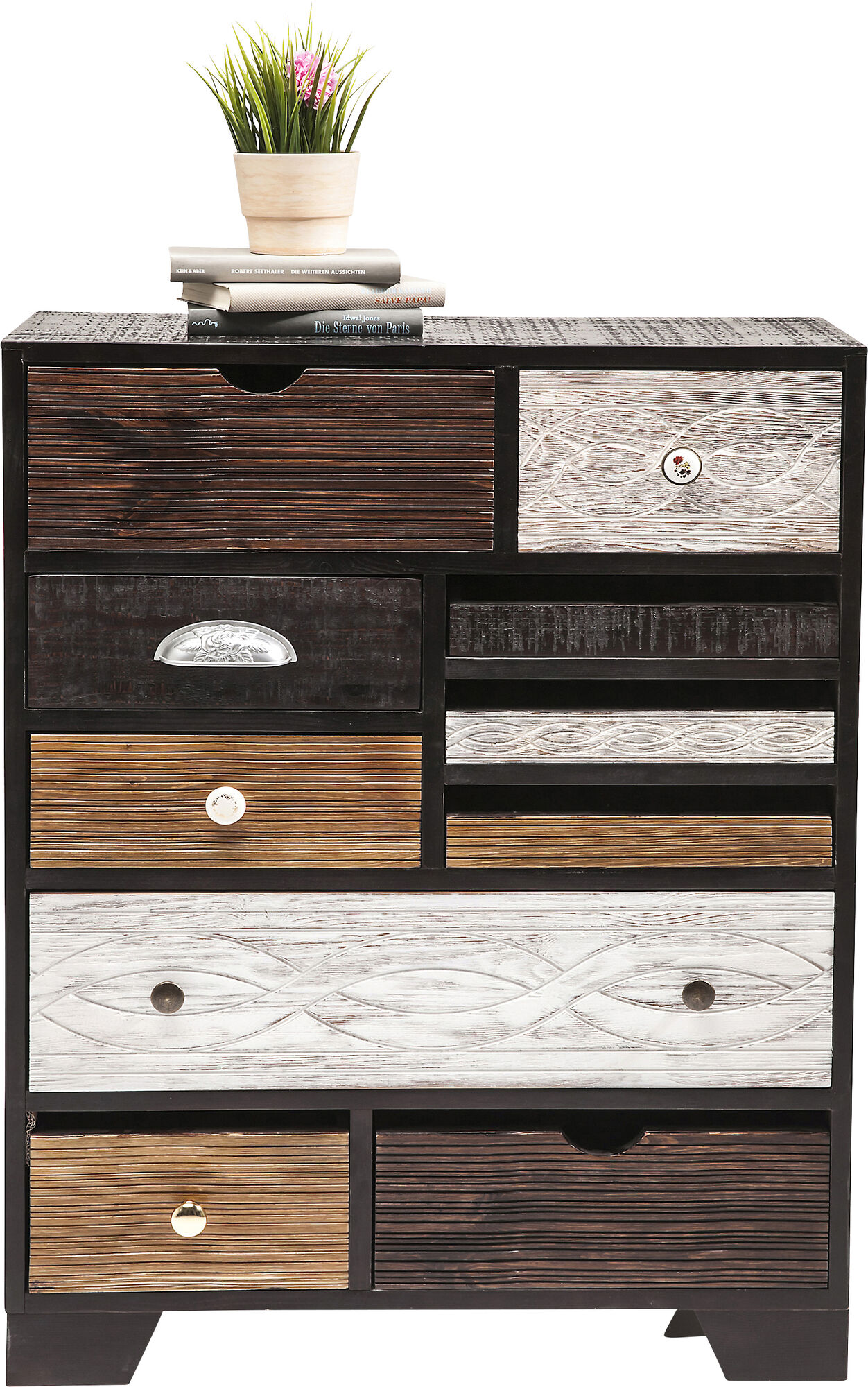 Komoda drewniana z topoli brązowa naturalna z szufladami 70x30 cm – obraz-1