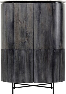 Komoda drewniana ciemnoszara owalna z marmurowym blatem i metalowymi nogami  100x45 cm – obraz-1