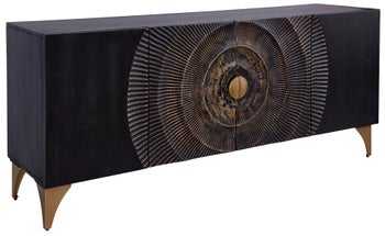 Stylowa komoda z drewna mango czarnym wykończeniem i metalowymi nogami – grafika-1.