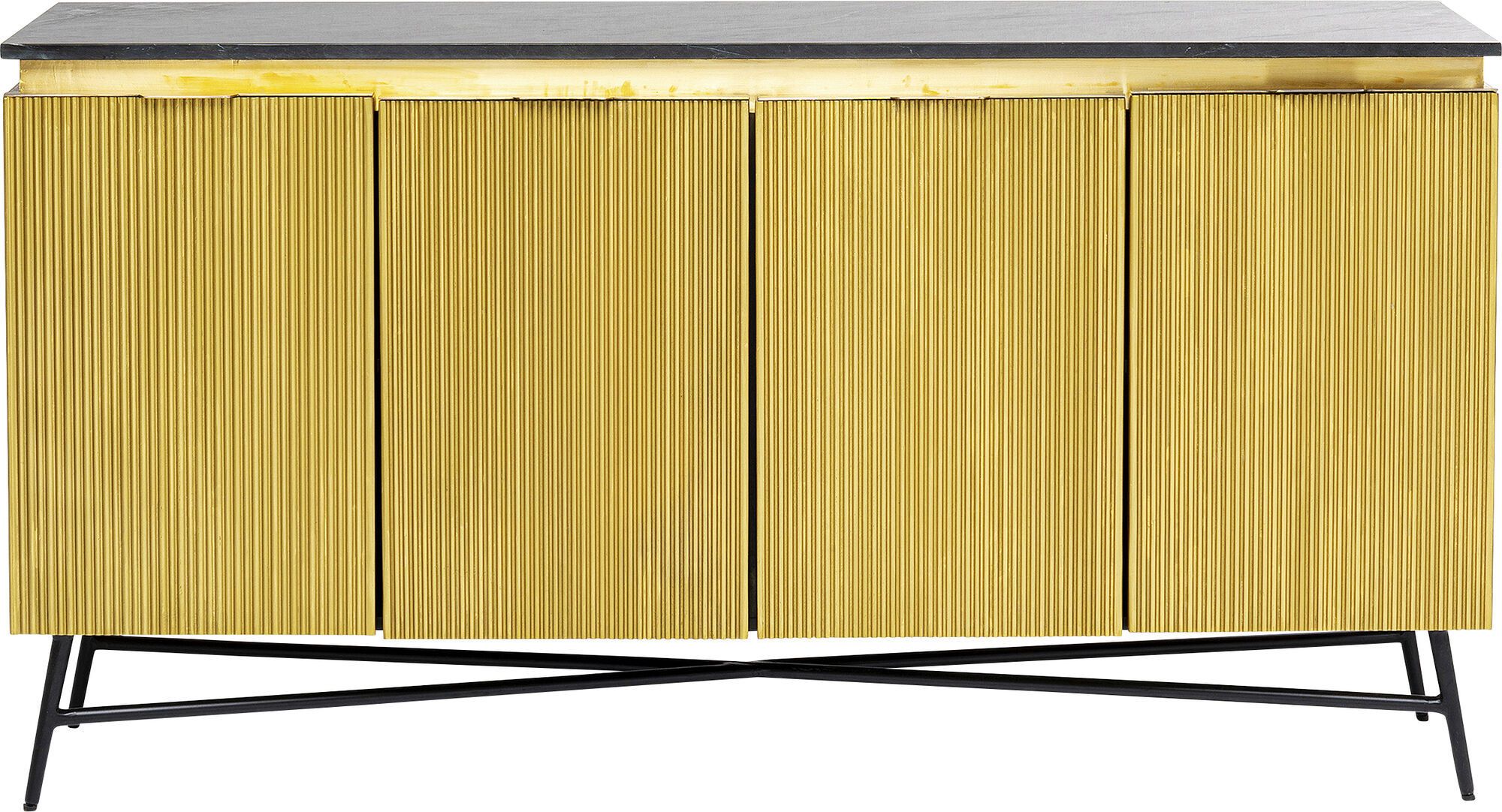 Komoda z drzwiami 160x86 cm drewno mango złota - blat zielony marmur – obraz-1