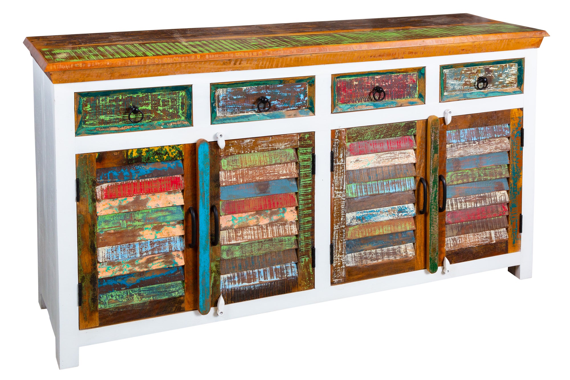 Komoda JAKARTA 160 cm bielona mango i drewno z recyklingu – grafika-1.