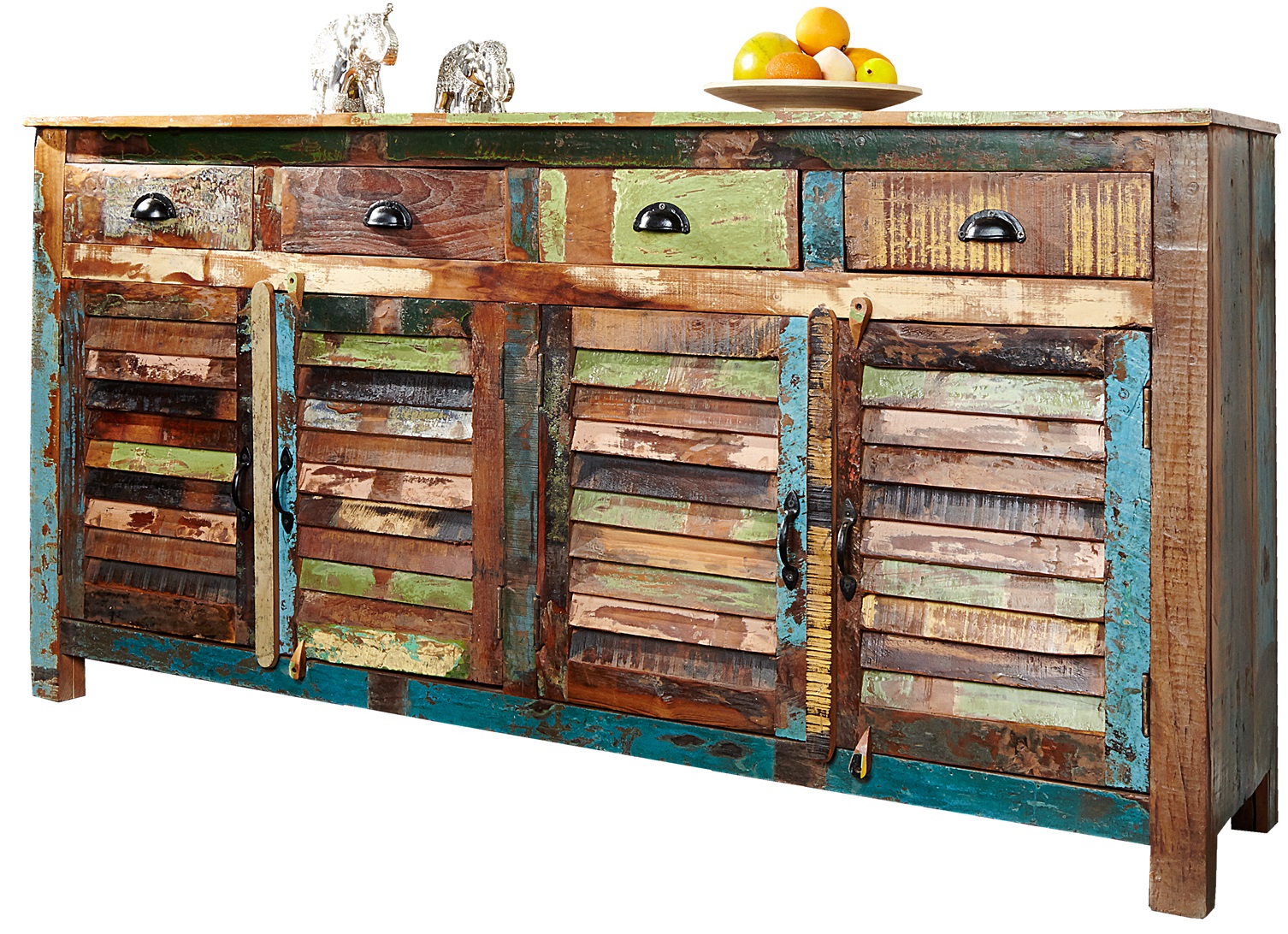 Komoda z szufladami z drewna recyklingowanego kolorowa 160x92 cm – grafika-1.