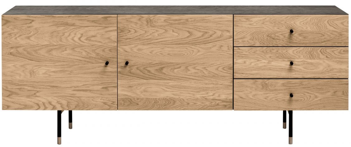 Komoda drewniana czarno-brązowa nóżki czarne 180x70 cm  – obraz-1