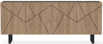 Komoda kolor drewniany czarny blat 4 drzwiczki 180x80 cm płyta wiórowa metal – obraz-1