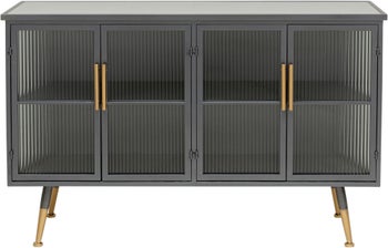 Komoda metalowa czarna grafitowa z przeszklonymi frontami złotymi uchwytami metalowymi nogami 120x35 cm – obraz-1