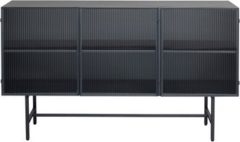 Komoda loft czarna stalowa front szkło ryflowane 150x90 cm – obraz-1