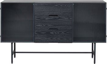 Komoda loft z 3 szufladami czarna stalowa front szkło ryflowane i MDF 150x90 cm – grafika-1.