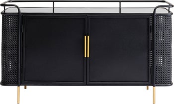 Komoda loft ze szklanym blatem czarna 120x70 cm – obraz-1