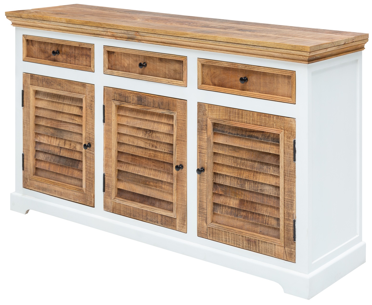 Komoda prostokątna biało-drewniana postarzana naturalna 160x90 cm  – obraz-1