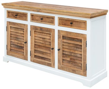 Komoda prostokątna biało-drewniana postarzana naturalna 160x90 cm – obraz-1