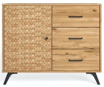 Komoda boho 3 szuflady 92x81 cm drewniana – obraz-1