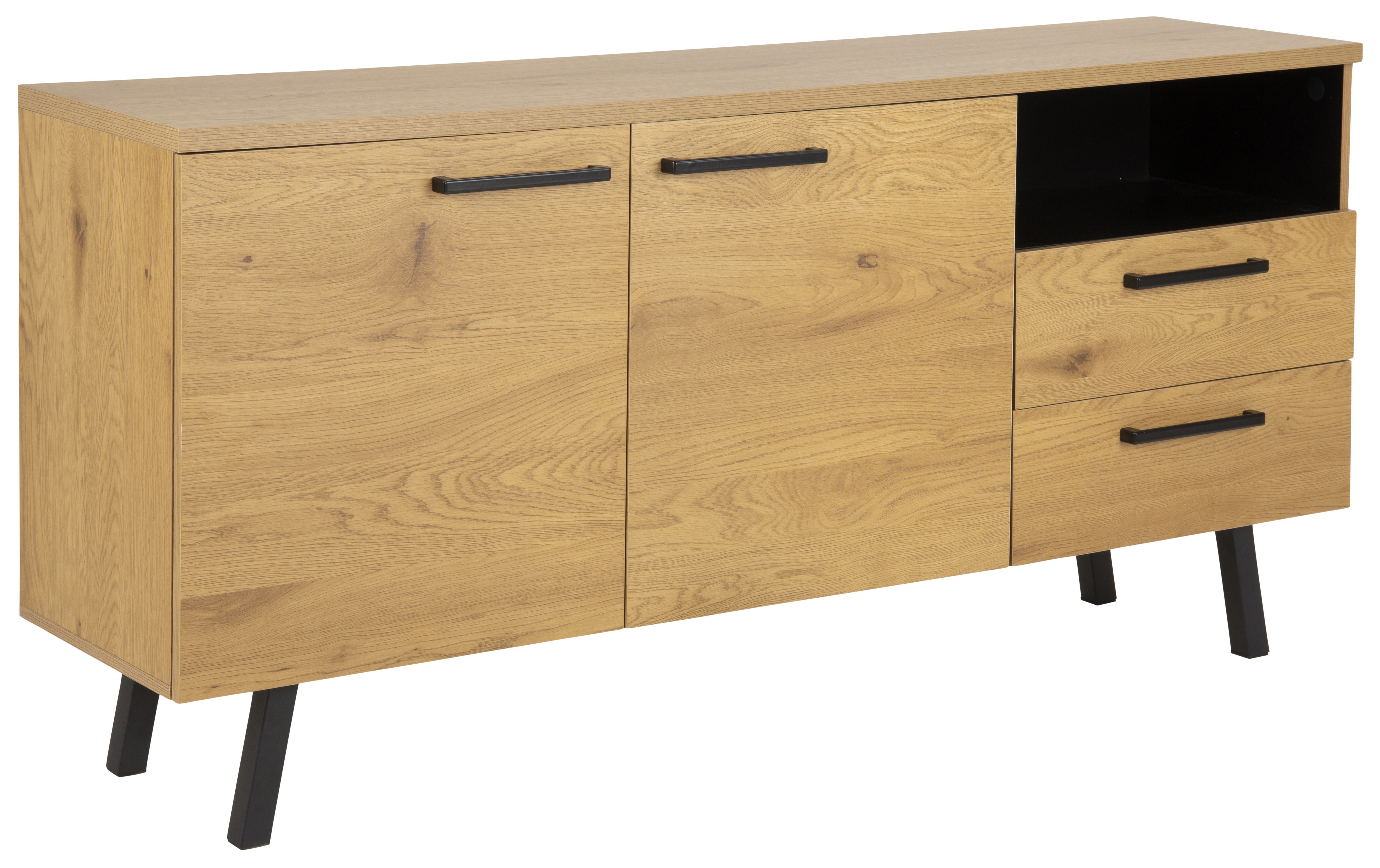 Komoda naturalna z czarnymi nogami i uchwytami 165x78 cm – obraz-1