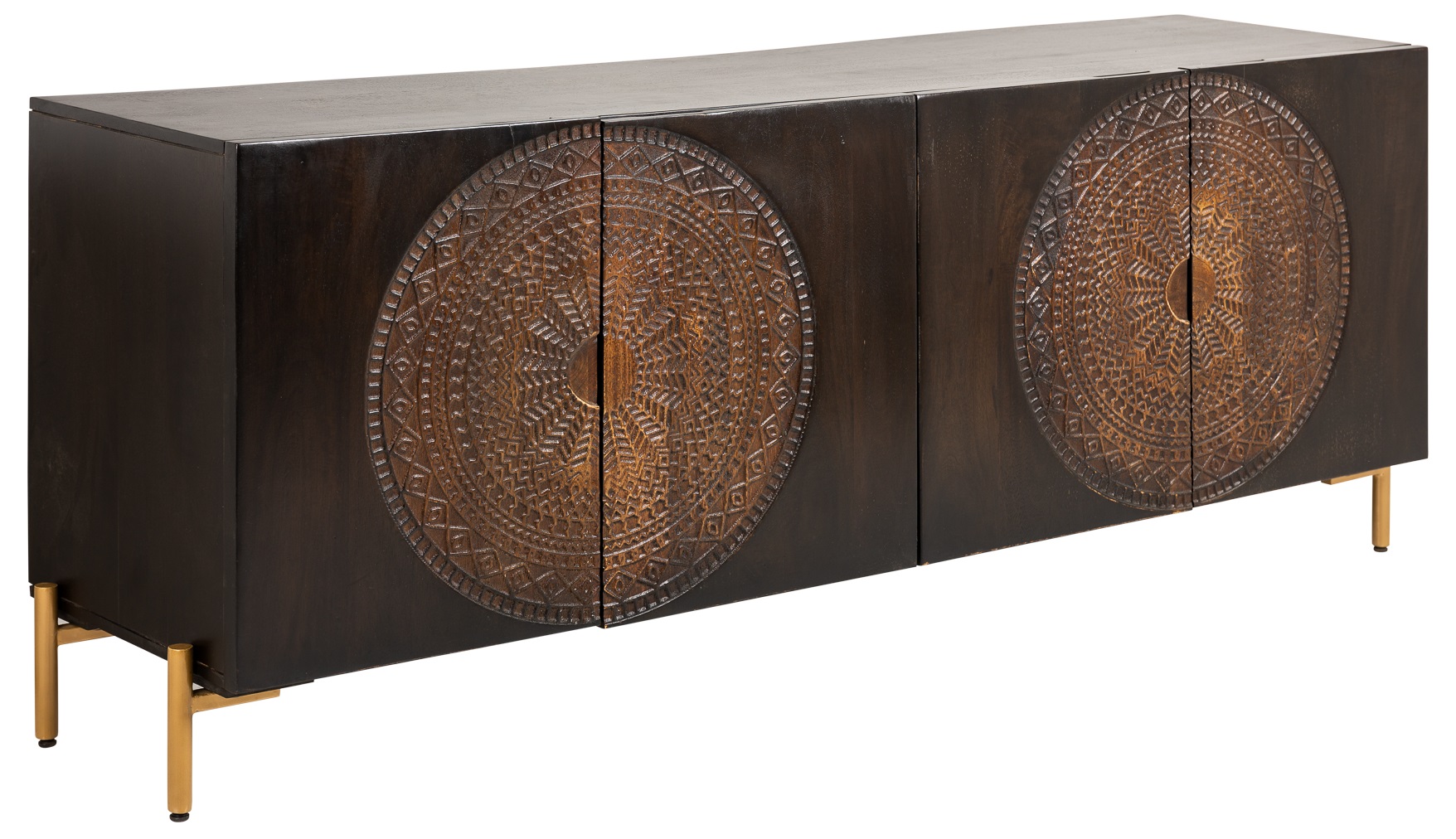 Komoda z drewna mango w odcieniu brązowym z metalowymi nogami w kolorze złotym – grafika-1.