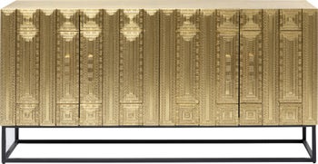 Komoda metalowa złota zdobiona z czarnymi nogami 160x40 cm – obraz-1
