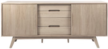 Komoda naturalna jasna bielona z przesuwanymi drzwiami i szufladami 180 x 44 cm – obraz-1