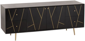 Komoda czarna w złote linie - nogi metalowe 150x60 cm – obraz-1