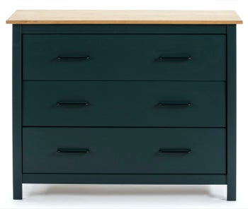 Komoda niebieska z szufladami i naturalnym blatem 100x40 cm – obraz-1