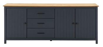 Komoda niebieska z szufladami trzydrzwiowa z naturalnym blatem 190 x 40 cm – obraz-1