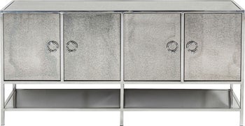 Komoda szklana srebrna z metalowymi dodatkami i nogami 156 x 42 cm – obraz-1