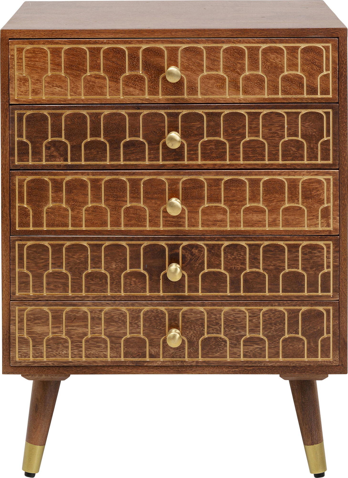 Komoda drewniana brązowa z szufladami i złotymi dodatkami 60x40 cm – obraz-1