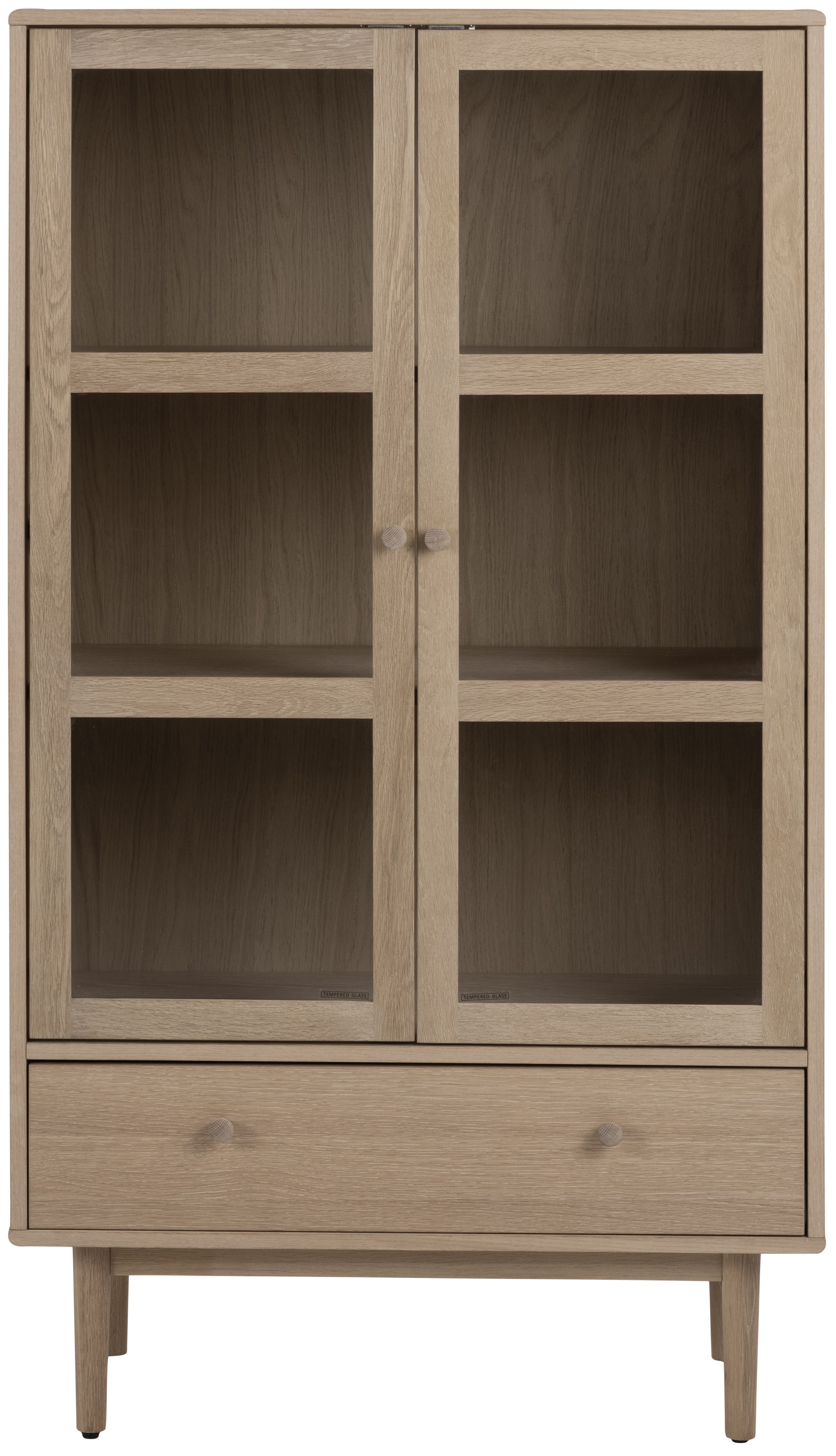 Beżowa witryna fornirowana z eleganckim stylem i funkcjonalnymi półkami – grafika-1.