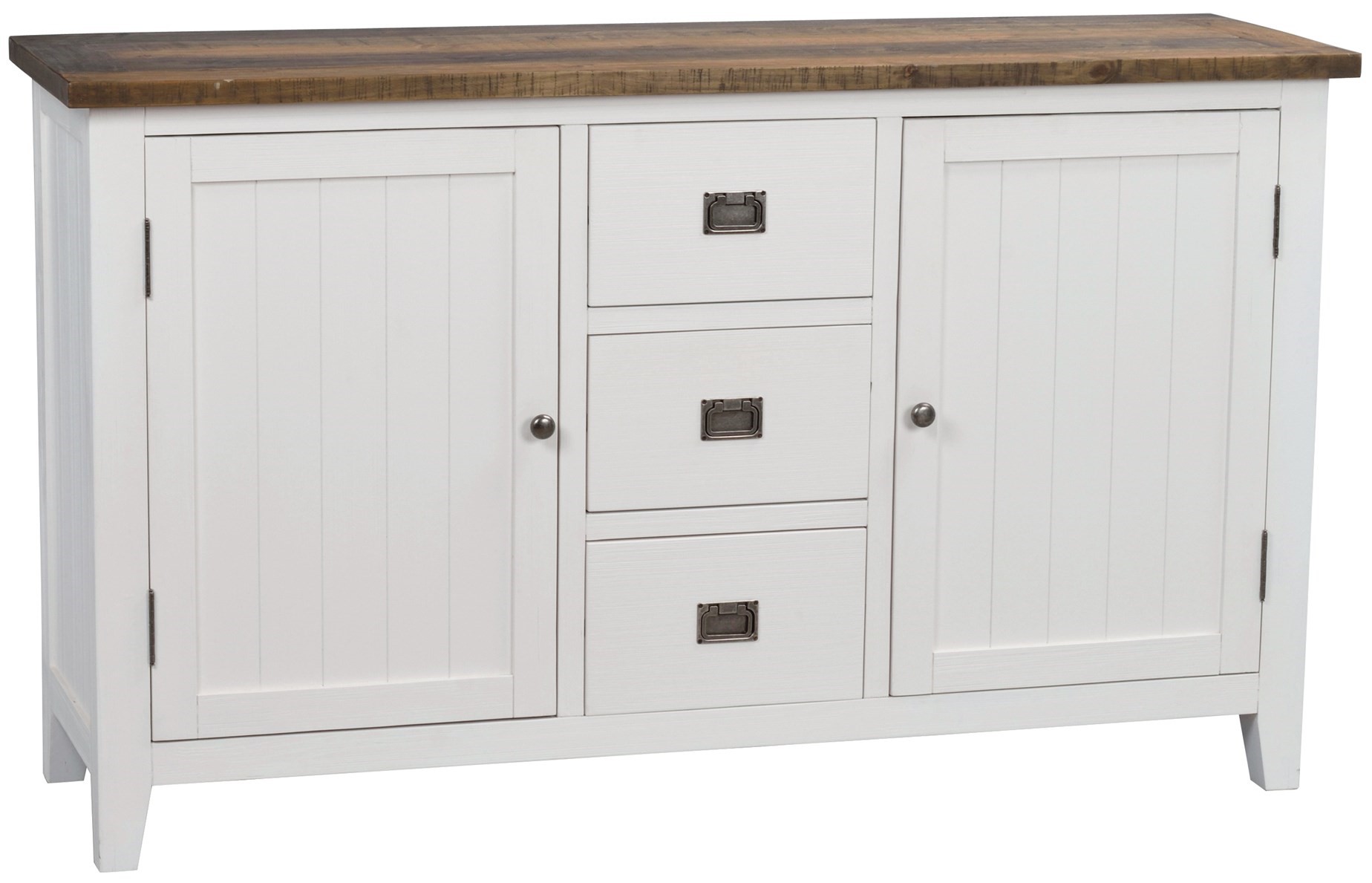 Komoda drewniana biała z szufladami dwudrzwiowa  z naturalnym blatem 153 x 45 cm – obraz-1