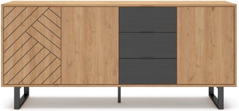 Komoda nowoczesna 3 drzwiowa 3 szuflady 180x40 cm czarno-drewniana – obraz-1