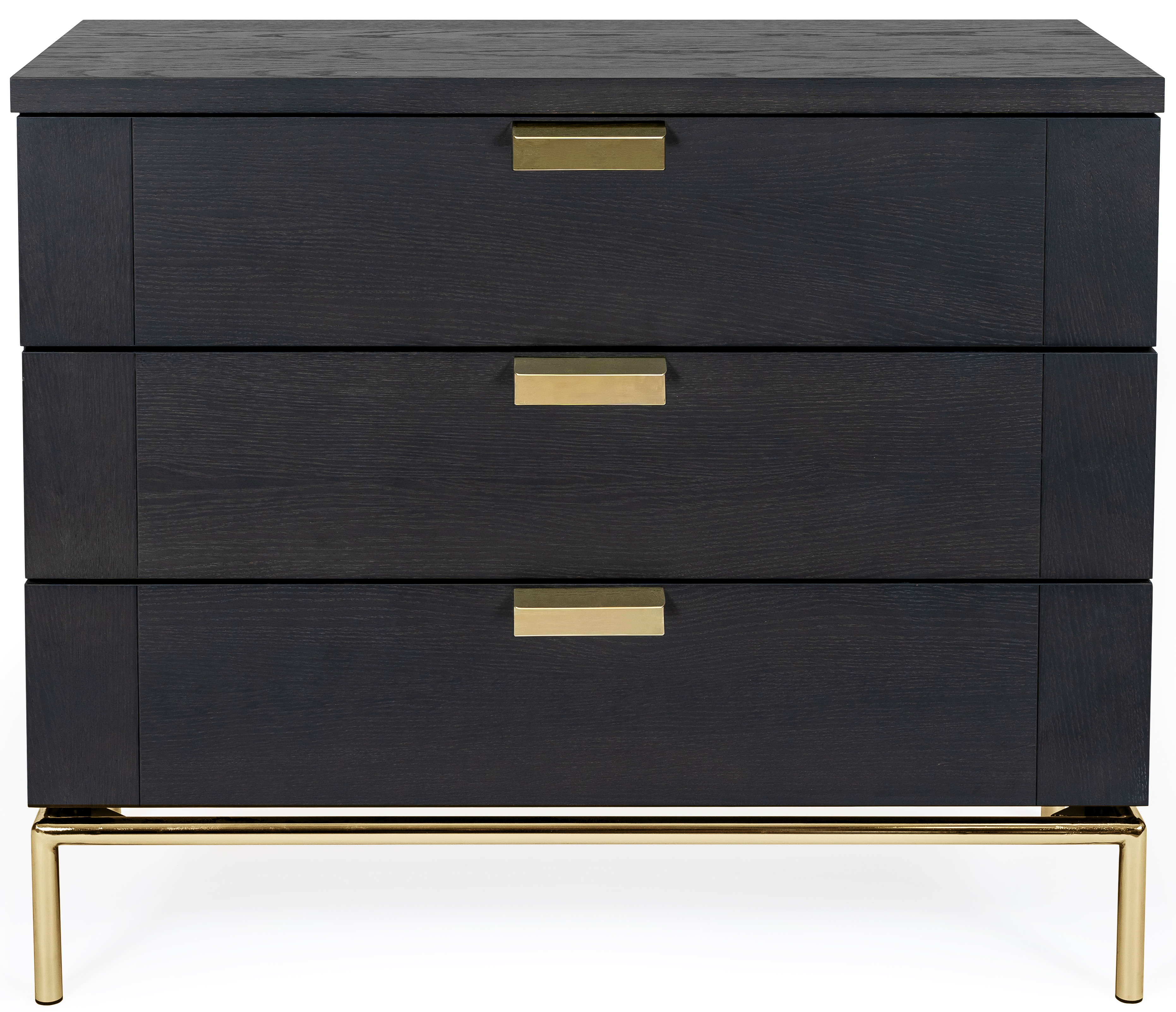 Komoda z szufladami drewniana czarna nóżki złote 91x75 cm – obraz-1