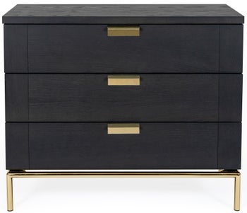 Komoda z szufladami drewniana czarna nóżki złote 91x75 cm – obraz-1