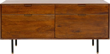 Komoda brązowa z szufladami czarnymi metalowymi nogami 140x45 cm – obraz-1