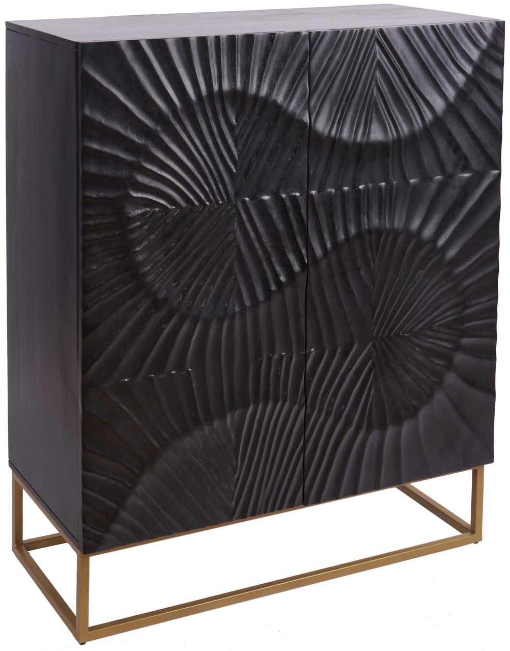 Czarna komoda dwudrzwiowa z złotymi nogami w stylu glamour – grafika-1.