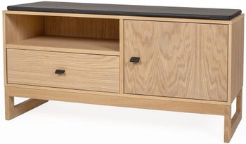 Szafka na buty drewniana blat czarny ekoskóra 100x50 cm – obraz-1