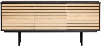 Komoda w paski kolor czarny i naturalny nogi stalowe 161x70 cm – obraz-1