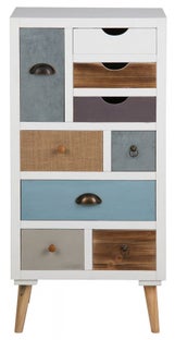 Komoda kolorowa wysoka z szufladkami z drewnianymi nogami 48x32 cm – obraz-1