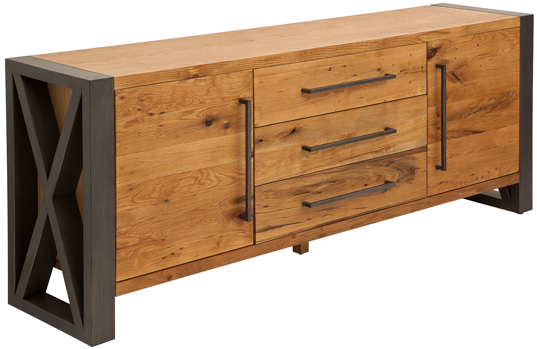 Komoda dębowa o naturalnym wykończeniu z grafitowymi nogami do nowoczesnych wnętrz – grafika-1.