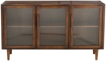 Komoda drewniana ze szklanymi drzwiami 150x87 cm brązowa – obraz-1