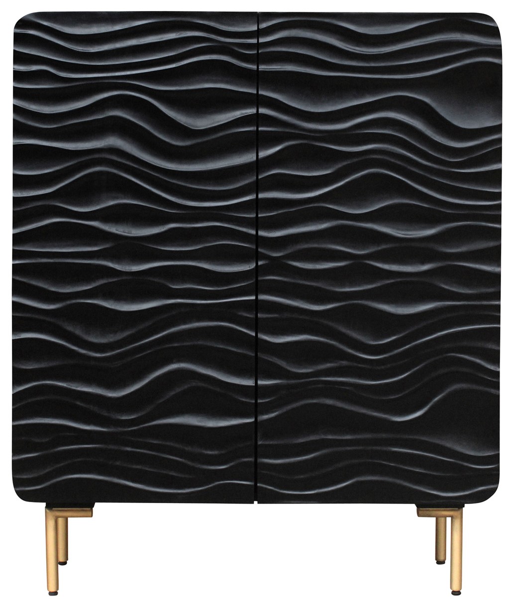Czarna komoda z drewna mango z metalowymi złotymi nogami – grafika-1.