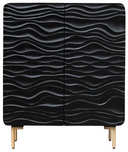 Czarna komoda z drewna mango z metalowymi złotymi nogami – grafika-1.