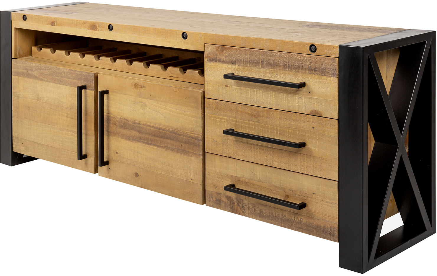 Komoda industrialna z drewnianymi elementami i półką na wino – grafika-1.