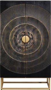 Komoda wysoka drewniana boho czarno-brązowa 76x140 cm – obraz-1