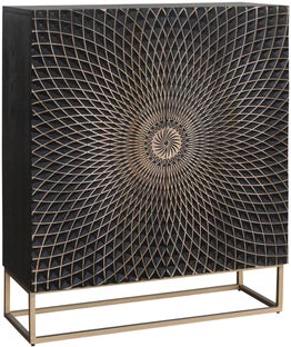 Czarna komoda z mandalowym frontem i złotymi detalami 120x100 cm – grafika-1.
