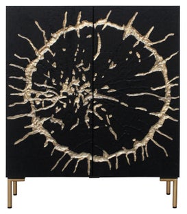 Elegancka komoda z czarnego drewna mango z metalowymi złotymi nogami – grafika-1.