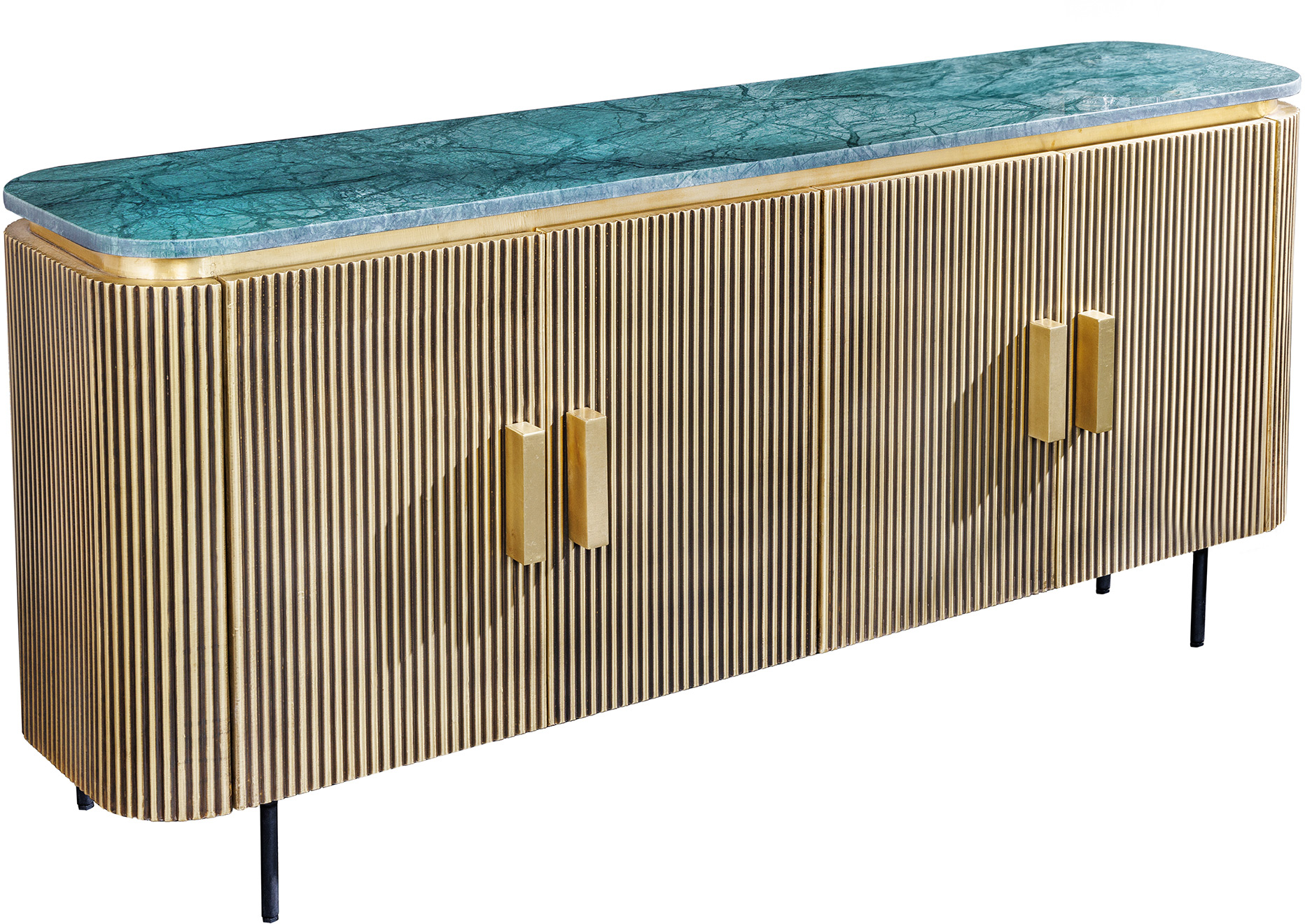 Komoda z ryflowanym złotym frontem i marmurowym zielonym blatem 160x80 cm – grafika-1.