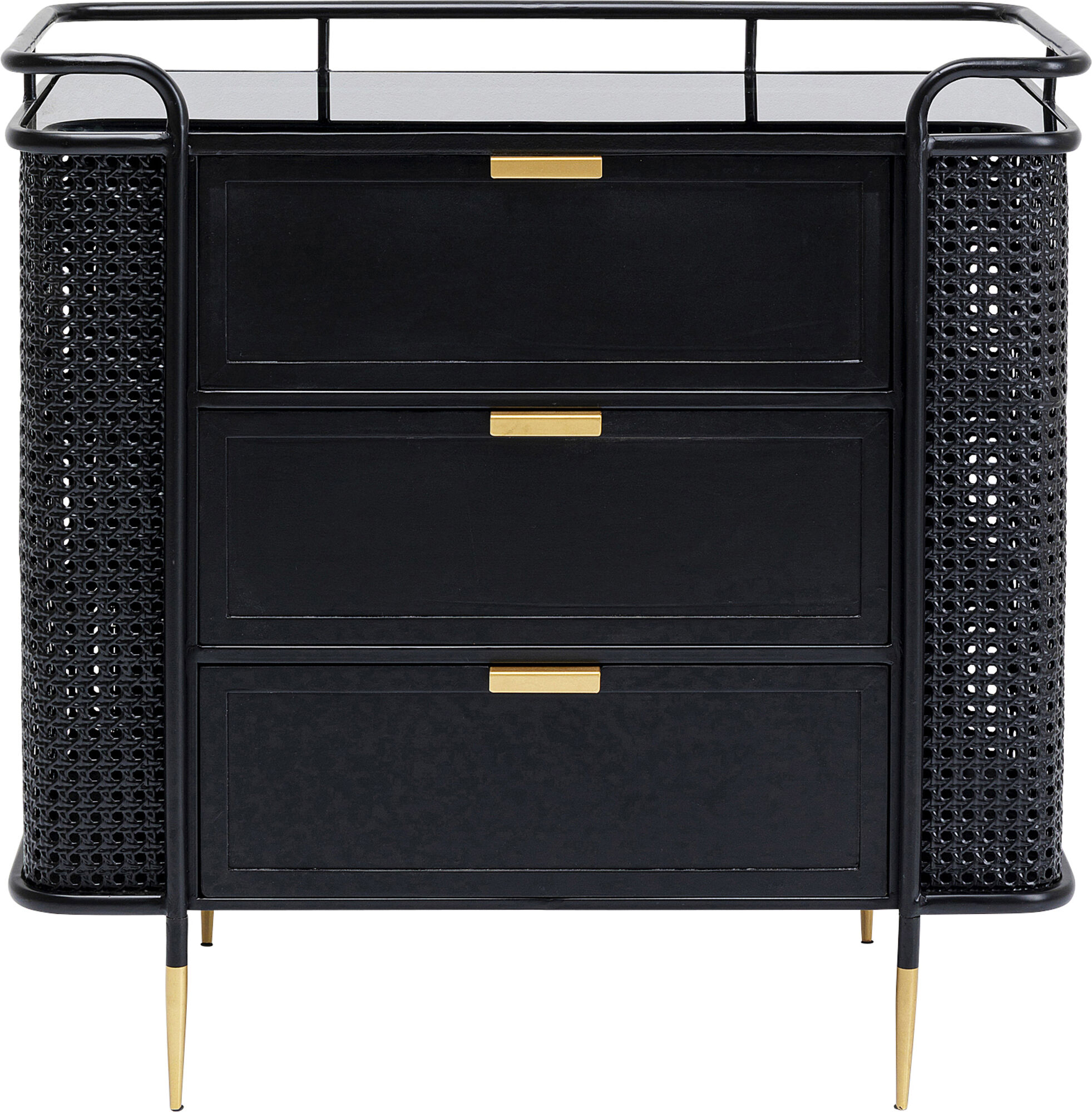 Fence kommode med fransk flet i sort stål og træ 80 cm dybde 80 cm højde – billede-1.