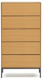 Komoda z szufladami wysoka fornir dębowy naturalny nogi stalowe czarne 60x114 cm – obraz-1
