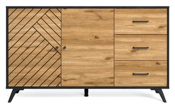 Komoda nowoczesna 2 drzwiowa 3 szuflady 136x40 cm czarno-drewniana – obraz-1