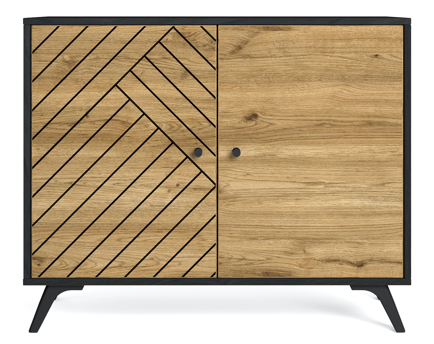 Komoda nowoczesna 2-drzwiowa 92x40 cm czarno-drewniana – obraz-1